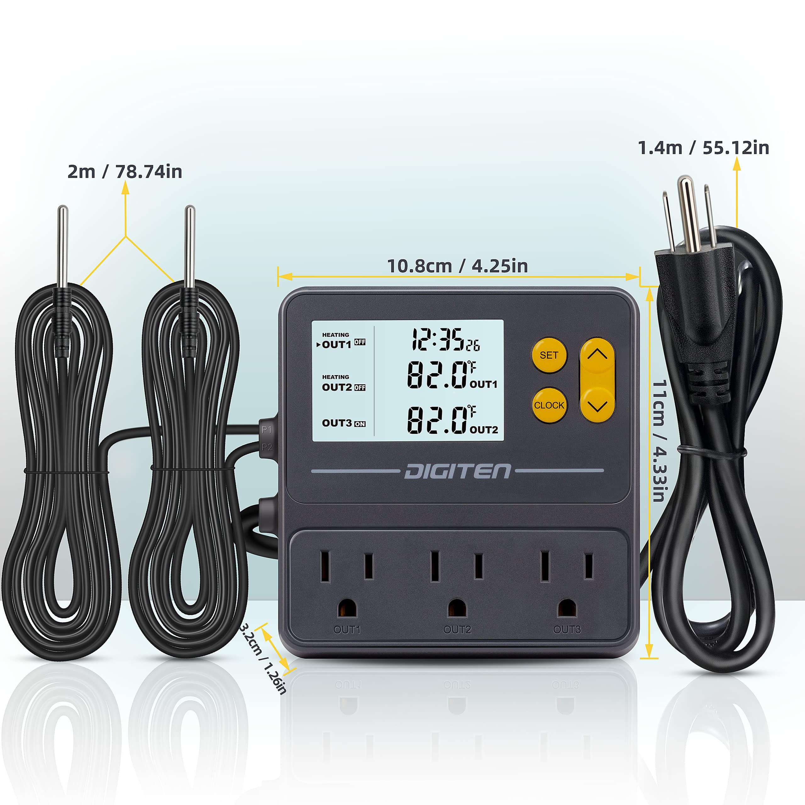 Reptile Temperature Controller, 3 Outlet Timer Thermostat For Grow Tent, Incubation, Snakes, Fish Tank, Heater, Humidifiers, Bal